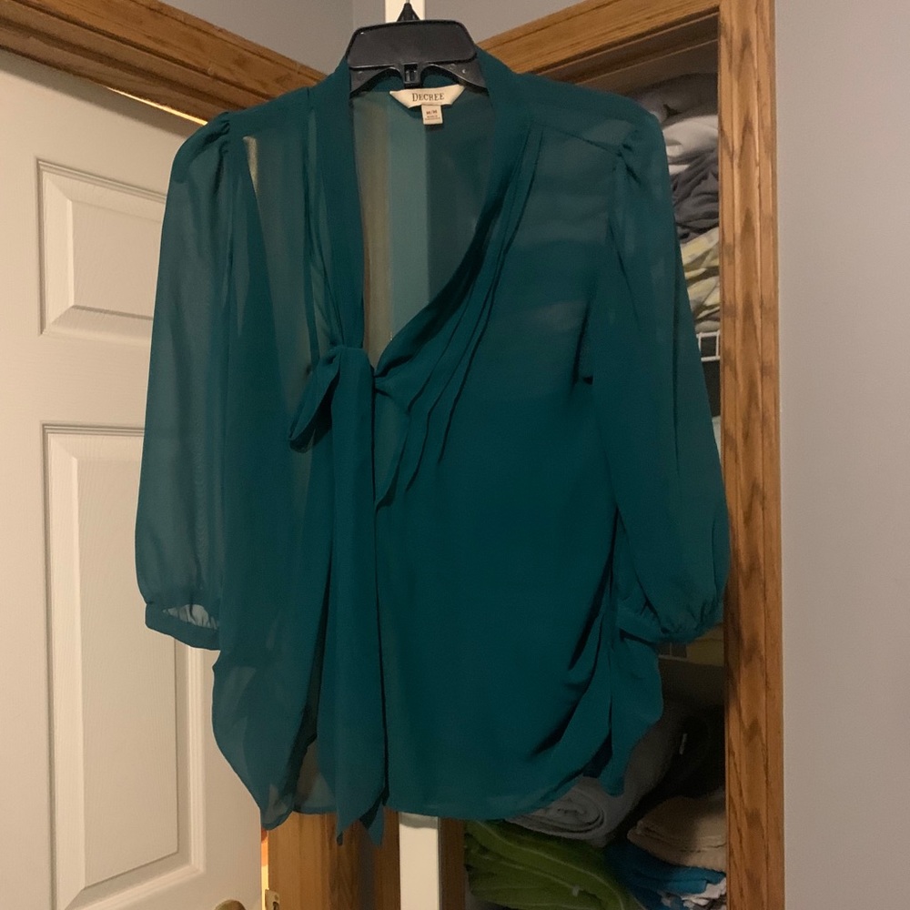 Sheer green tie front blouse